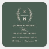 フローラ積み重ねイニシャルモノグラム結婚ズ スクエアシール (正面)