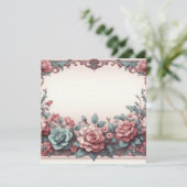 フローラ空白のカードテンプレート、ほこりっぽいバラターコイズ 招待状 (スタンド正面)