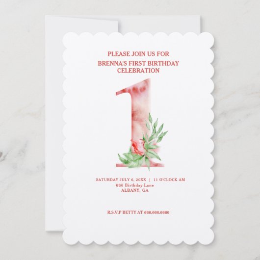 フローラ第1の誕生日招待状カスタム – 水の色! 招待状 (正面)