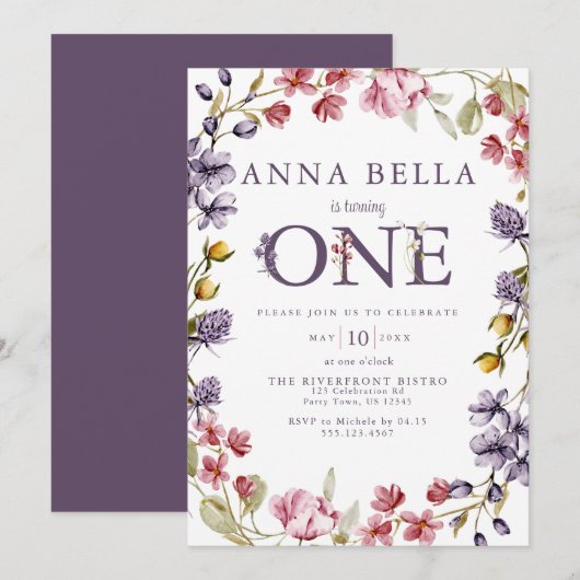 フローラ第1誕生日招待状 招待状 (正面/裏面)