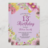 フローラ第13回誕生日招待状女子パープル 招待状 (正面/裏面)