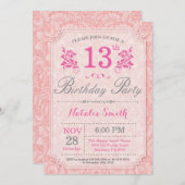 フローラ第13誕生日招待状ピンク 招待状 (正面/裏面)