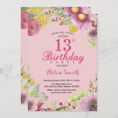 フローラ第13誕生日招待状（女性用ピンク） 招待状 (正面/裏面)