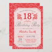 フローラ第18誕生日招待状レッド女子 招待状 (正面/裏面)