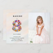 フローラ第8誕生日招待状春モダンスタイル 招待状 (正面/裏面)
