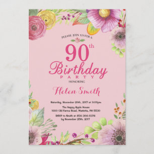 フローラ第90誕生日招待状(女性用ピンク) 招待状