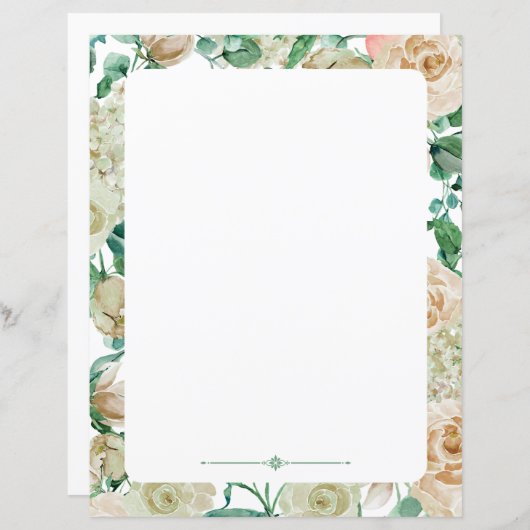 フローラ筆記紙クリーム水彩バラ (正面/裏面)