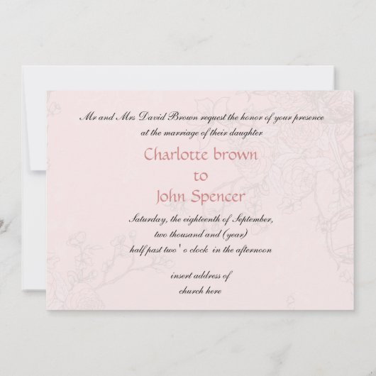 フローラ粉末ピンクの鳥のケージは鳥を愛結婚する 招待状 (裏面)