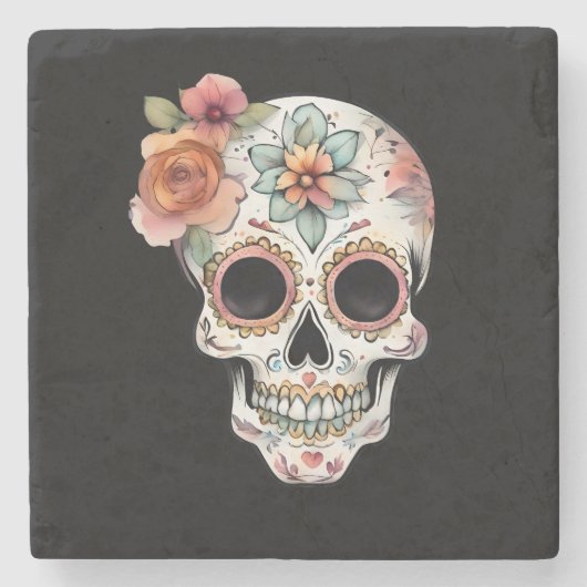 フローラ糖スカルお祝い ストーンコースター (正面)