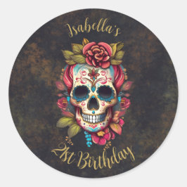フローラ糖スカルマイルストーン誕生日 ラウンドシール