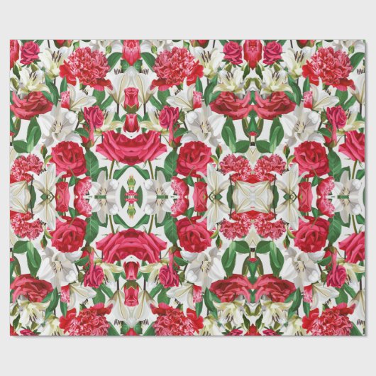 フローラ紅白花水彩庭園の模様 ラッピングペーパー (フラット)