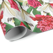 フローラ紅白花水彩庭園の模様 ラッピングペーパー (ロールコーナー)