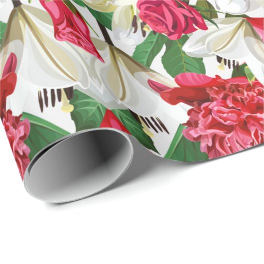 フローラ紅白花水彩庭園の模様 ラッピングペーパー (ロールコーナー)