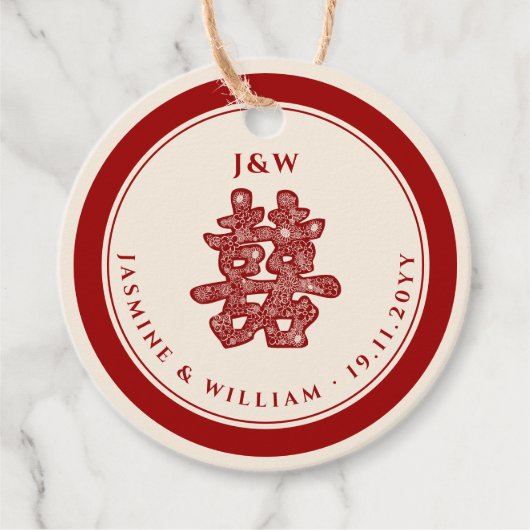 フローラ紙はダブル幸福を切中国のり結婚取る フェイバータグ (正面)