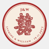 フローラ紙はダブル幸福を切中国のり結婚取る ラウンドシール (正面)