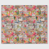 フローラ紙コラージュタイポグラフィ混合媒体 ラッピングペーパー (フラット)