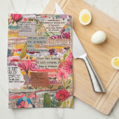 フローラ紙コラージュ混合メディアキッチンタオル キッチンタオル (四つ折り)