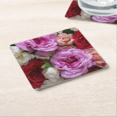 フローラ紙コースターバラと牡丹 スクエアペーパーコースター (アングル)