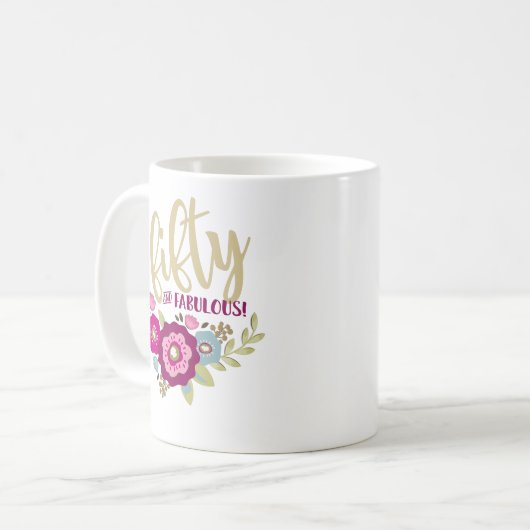 フローラ素晴らしい50誕生日ピンク金ゴールド コーヒーマグカップ (正面左)