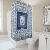 フローラ素晴らしブルートワールデジュウモノグラム シャワーカーテン (インサイチュ)