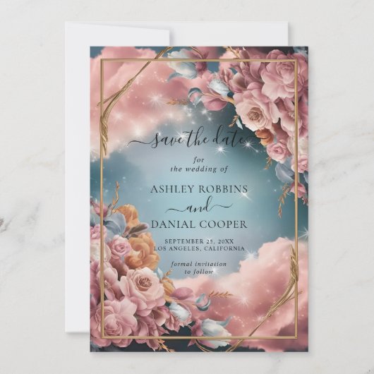 フローラ素晴らしブーケ選択ラグジュアリー日付を保存 招待状 (正面)