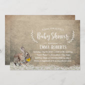 フローラ素朴かわいいウサギの赤ちゃんシャワー 招待状 (正面/裏面)