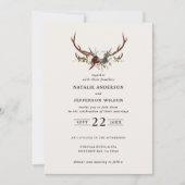 フローラ素朴とスタグ〔雄ジカの〕枝角の結婚式の招待 セーブザデート (正面)