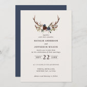 フローラ素朴と〔雄ジカの〕枝角結婚の海軍のブルゴーニュ セーブザデート (正面/裏面)