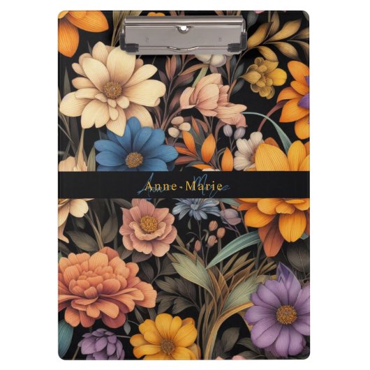 フローラ素朴なヴィンテージエレガントブラック クリップボード (正面)