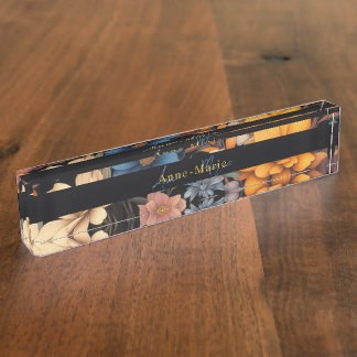 フローラ素朴なヴィンテージエレガントブラック デスクネームプレート