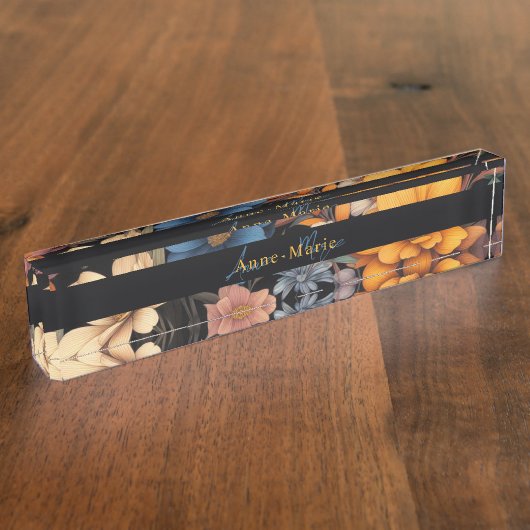 フローラ素朴なヴィンテージエレガントブラック デスクネームプレート (側面)