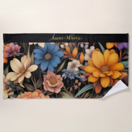 フローラ素朴なヴィンテージエレガントブラック ビーチタオル