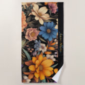 フローラ素朴なヴィンテージエレガントブラック ビーチタオル (正面)