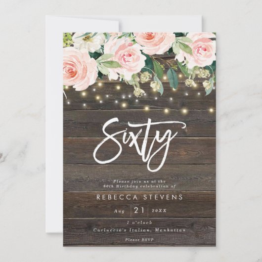 フローラ素朴な木の光60歳の誕生日 招待状 (正面)