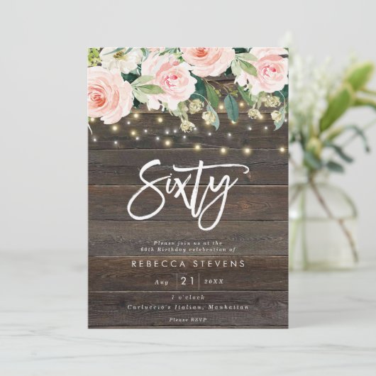 フローラ素朴な木の光60歳の誕生日 招待状 (スタンド正面)