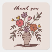 フローラ素朴のお洒落花瓶のスケッチ スクエアシール (正面)