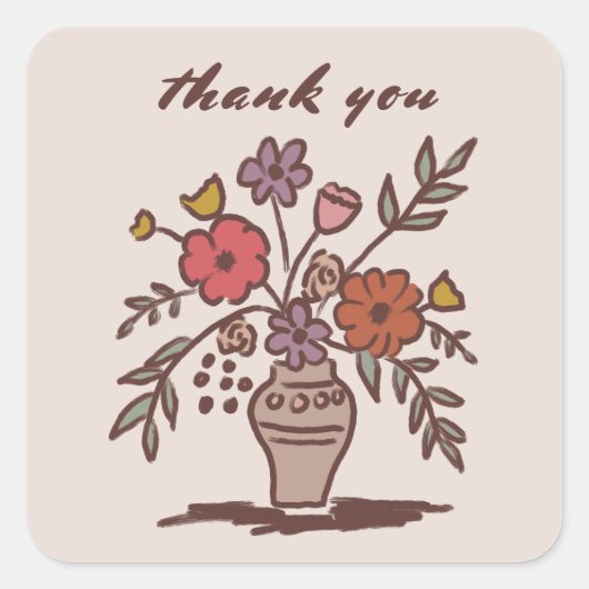 フローラ素朴のお洒落花瓶のスケッチ スクエアシール (正面)