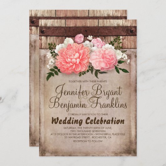 フローラ素朴のラップとウッド秋の結婚式 招待状 (正面/裏面)