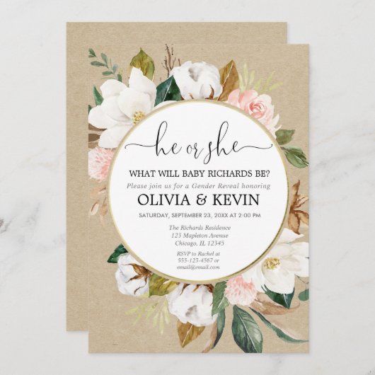 フローラ素朴の性別の表示、秋の性別の表示 招待状 (正面/裏面)