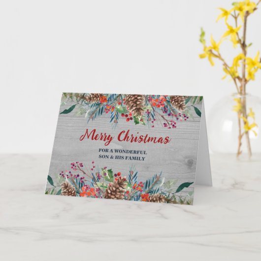 フローラ素朴の息子と家族メリークリスマス カード (黄色い花)