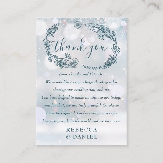 フローラ素朴の雪の結晶の冬の結婚式 プレイスカード (正面)