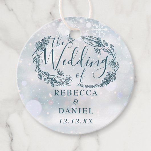 フローラ素朴の雪片の冬の結婚式 フェイバータグ (正面)