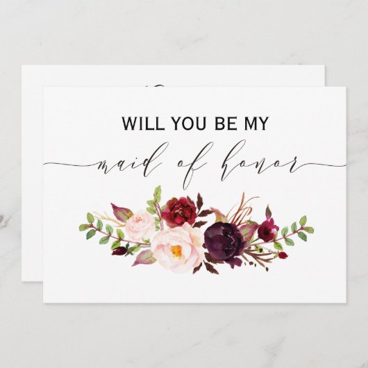 フローラ素朴は私のメイド・オブ・オーナー（花嫁付き添い人）の両面 招待状 (正面/裏面)