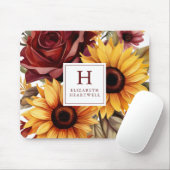フローラ素朴ひまわりバーガンディーモノグラム マウスパッド (マウス)