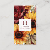 フローラ素朴ひまわりバーガンディーモノグラム 名刺 (正面)