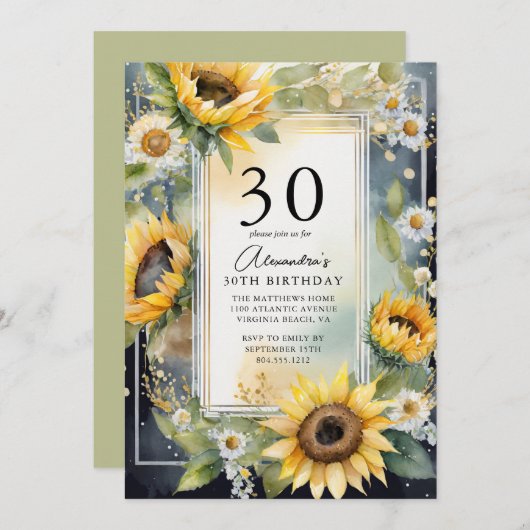 フローラ素朴ひまわり台本30歳 招待状 (正面/裏面)