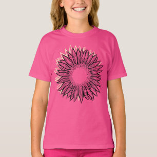 フローラ素朴ひまわり手書き Tシャツ