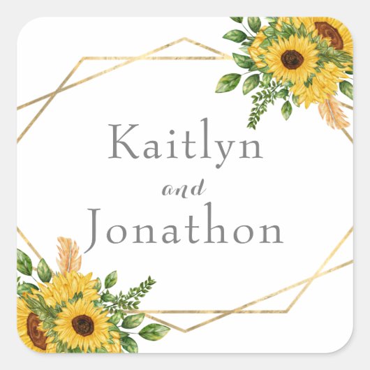 フローラ素朴ひまわり緑の幾何学模様 スクエアシール (正面)