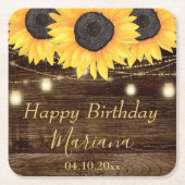 フローラ素朴ひまわり誕生日パーティー スクエアペーパーコースター (正面)