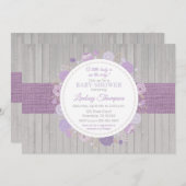 フローラ素朴ウッドガールパープルベビーシャワー 招待状 (正面/裏面)